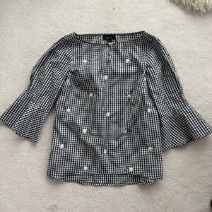 Alyx Black and White Gingham Embroidered Floral Top